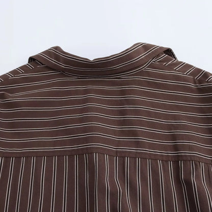 Autumn Blouses Woman Trendy Solid Stripe Turn-Down Collar Long Sleeve Buttons Single Breasted Female Street Shirts