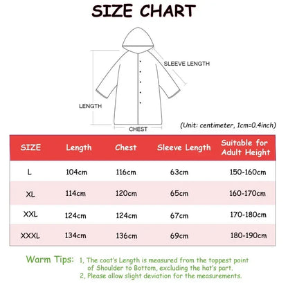 Black Fashion Adult Waterproof Long Raincoat Women's Men's Raincoat Hooded Outdoor Motorcycle, Cycling, Hiking, Fishing