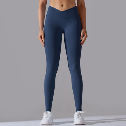 Seamless Yoga Pant Cross Over Waistband Sports Fitness Legging Women High Waist Gym Scrunch Butt Running Workout Leggings