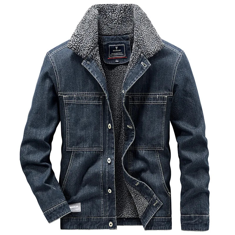 New Fashion Men Winter Fleece Warm Denim Jackets Tooling Coats Quality Cotton Male Multi-pocket Casual Cargo Jackets Size M-5XL