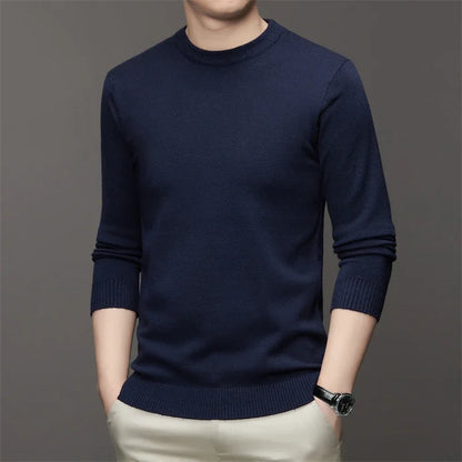 7 Colour Men's Round Neck Long Sleeved Solid Color Sweater Soft Warm and Comfortable Top with a Base