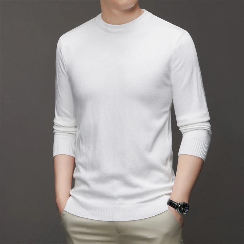 7 Colour Men's Round Neck Long Sleeved Solid Color Sweater Soft Warm and Comfortable Top with a Base