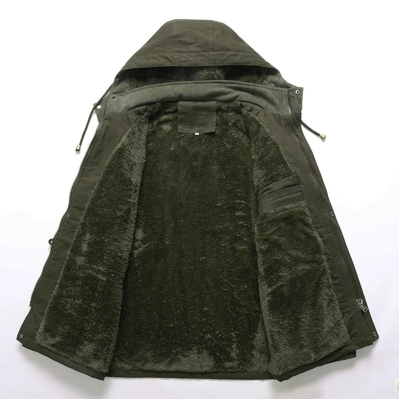 Men Military Multi Pockets Jackets Hooded Casual Winter Warm Parkas Fleece Down Jackets New Male Cotton Jackets Men's Clothing