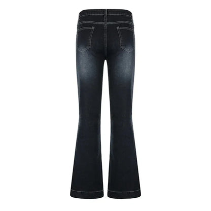 New y2k Flare Jeans Vintage Low Waisted Cute Trousers Aesthetic Streetwear Casual Cargo Pants Women Korean Distressed Jean