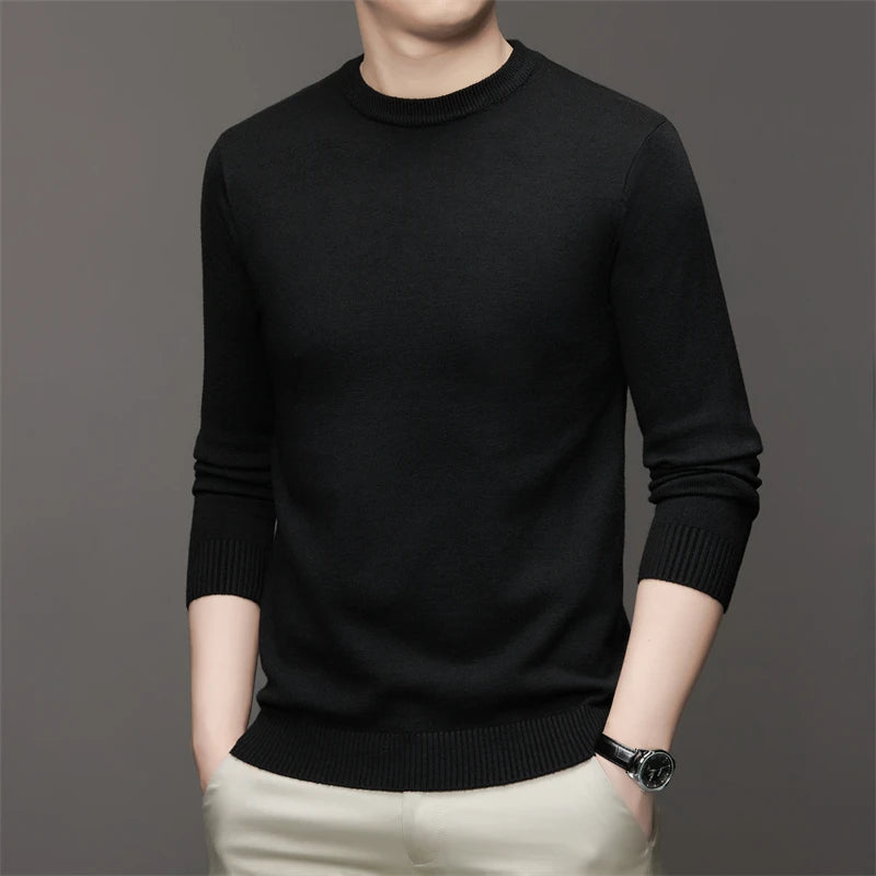 7 Colour Men's Round Neck Long Sleeved Solid Color Sweater Soft Warm and Comfortable Top with a Base