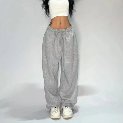 HOUZHOU Casual Gray Sweatpants Women Wide Leg Black Joggers Classic Baggy Streetwear Female Oversized Sports Trousers All-match