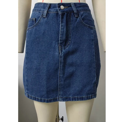 Women Summer Denim Skirts Solid Color Straight Jeans Mini Skirt