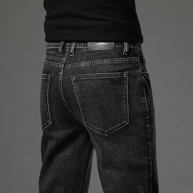 Nuevos pantalones vaqueros de algodón de Otoño Invierno para hombre, pantalones vaqueros rectos Retro clásicos gruesos, pantalones elásticos para hombre, ropa de marca de talla grande 40