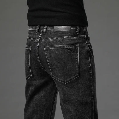 Nuevos pantalones vaqueros de algodón de Otoño Invierno para hombre, pantalones vaqueros rectos Retro clásicos gruesos, pantalones elásticos para hombre, ropa de marca de talla grande 40
