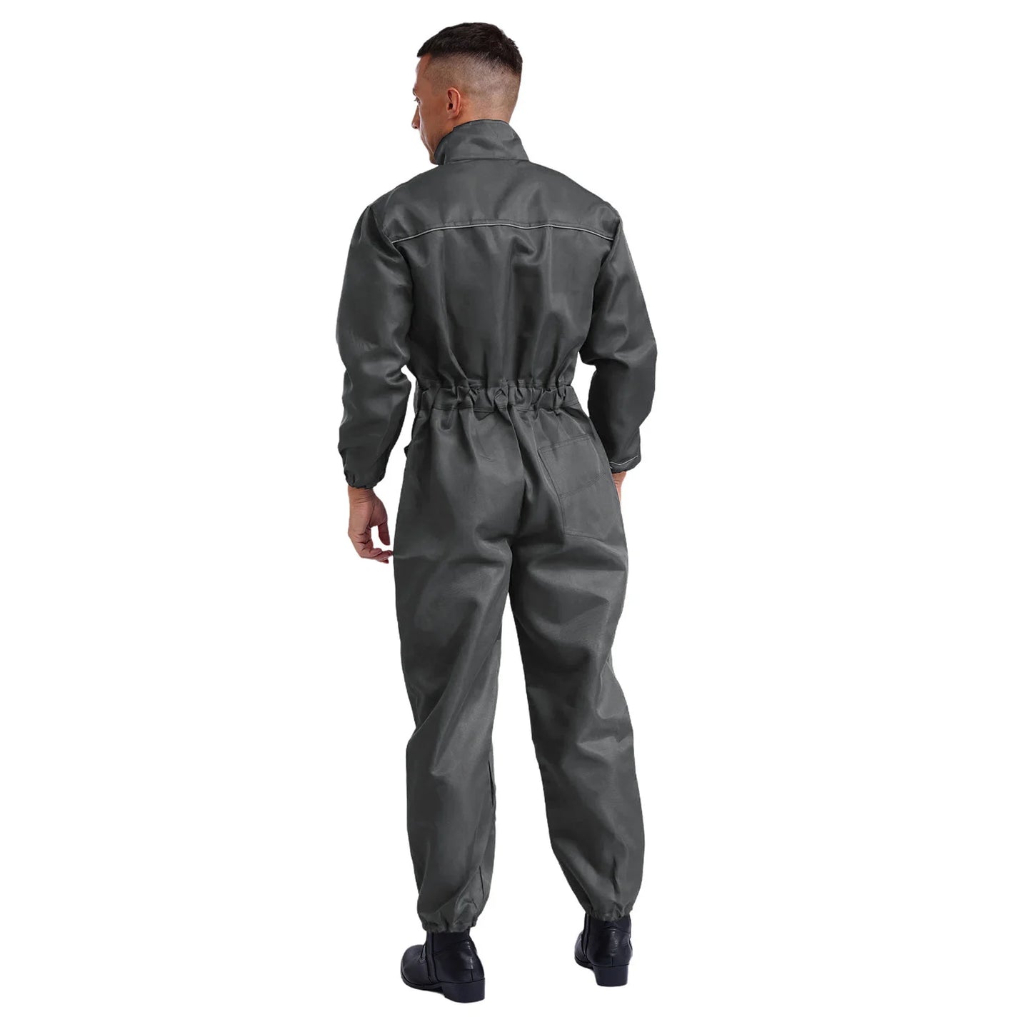 Men Resistant Coveralls Work Uniforms for Factory Workshop Stand Collar Long Sleeve Multi-pockets One-piece Jumpsuit Worker Wear