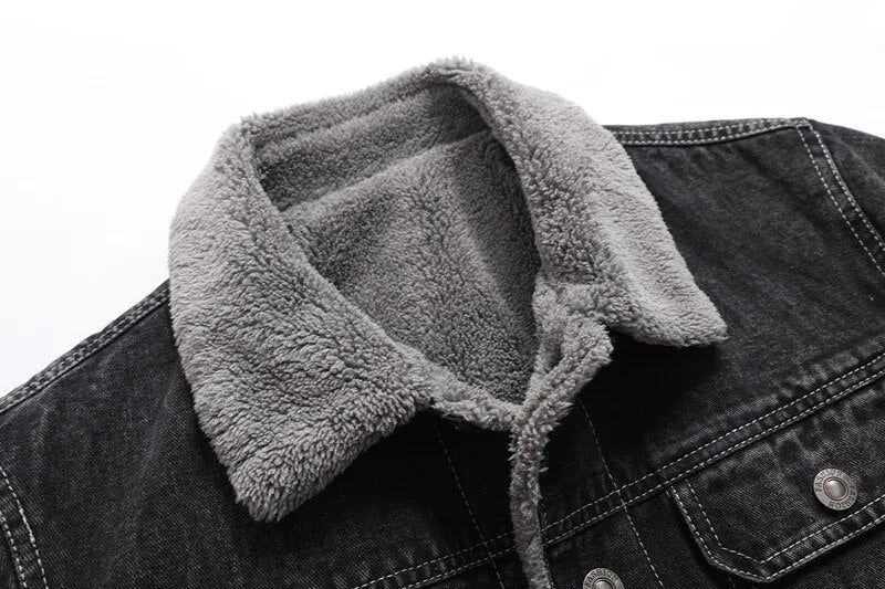Chaqueta de invierno para hombre, chaqueta vaquera gruesa con solapa de pelo de cordero, chaqueta acolchada de algodón cálida informal ajustada de alta calidad para hombre
