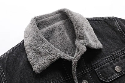 Chaqueta de invierno para hombre, chaqueta vaquera gruesa con solapa de pelo de cordero, chaqueta acolchada de algodón cálida informal ajustada de alta calidad para hombre