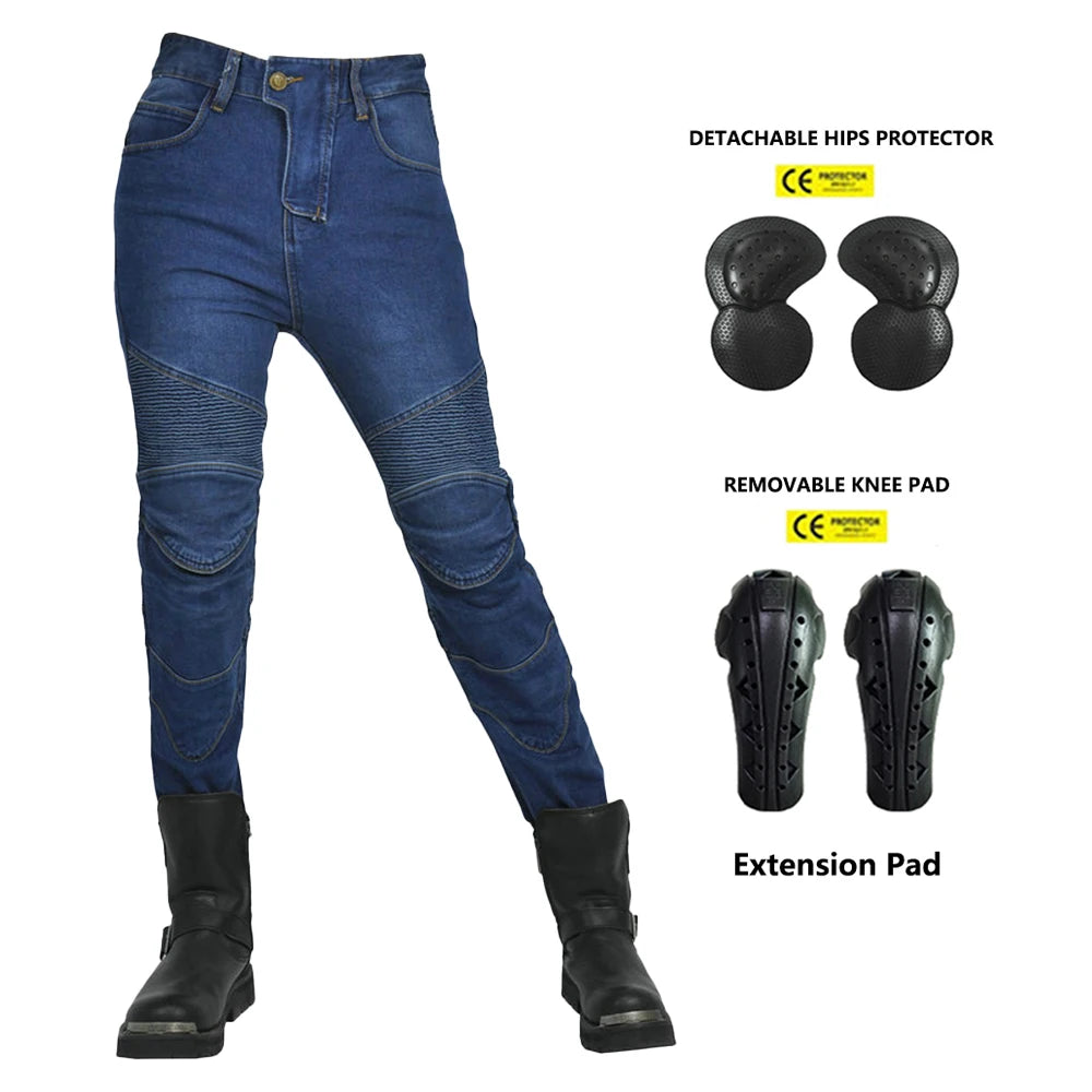 New Motorcycle Jeans Women Upgrade Silicone Protector Detachable Casual Fashion Racing Road Rider Four Seasons Moto Pants