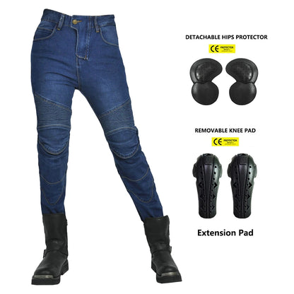 New Motorcycle Jeans Women Upgrade Silicone Protector Detachable Casual Fashion Racing Road Rider Four Seasons Moto Pants