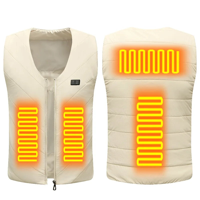 4 Areas Heated Vest Men Women Jacket Heated Clothes Casual V-neck USB Heated Vest Smart Control Temperature Heating Jacket Coat