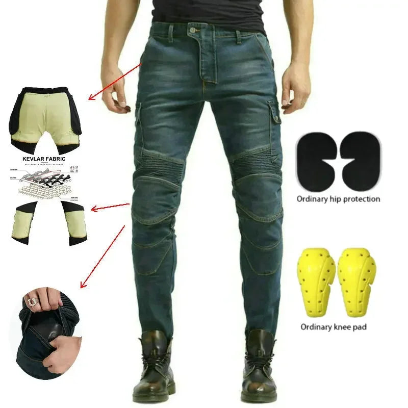 Denimaster Biker Wear-Resistant Motorcycle Riding Jeans Knight Sports Cycling Loose Straight Pants Wear Resistant Material Trousers