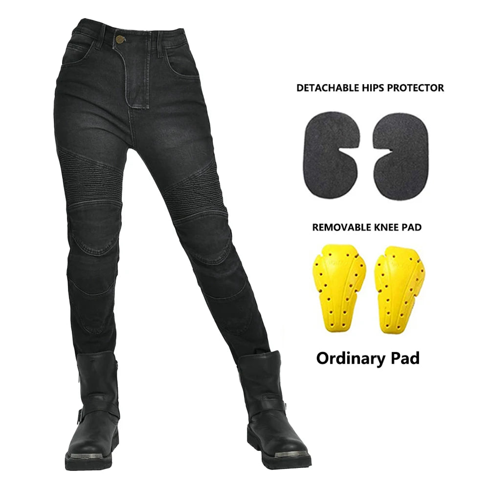 New Motorcycle Jeans Women Upgrade Silicone Protector Detachable Casual Fashion Racing Road Rider Four Seasons Moto Pants