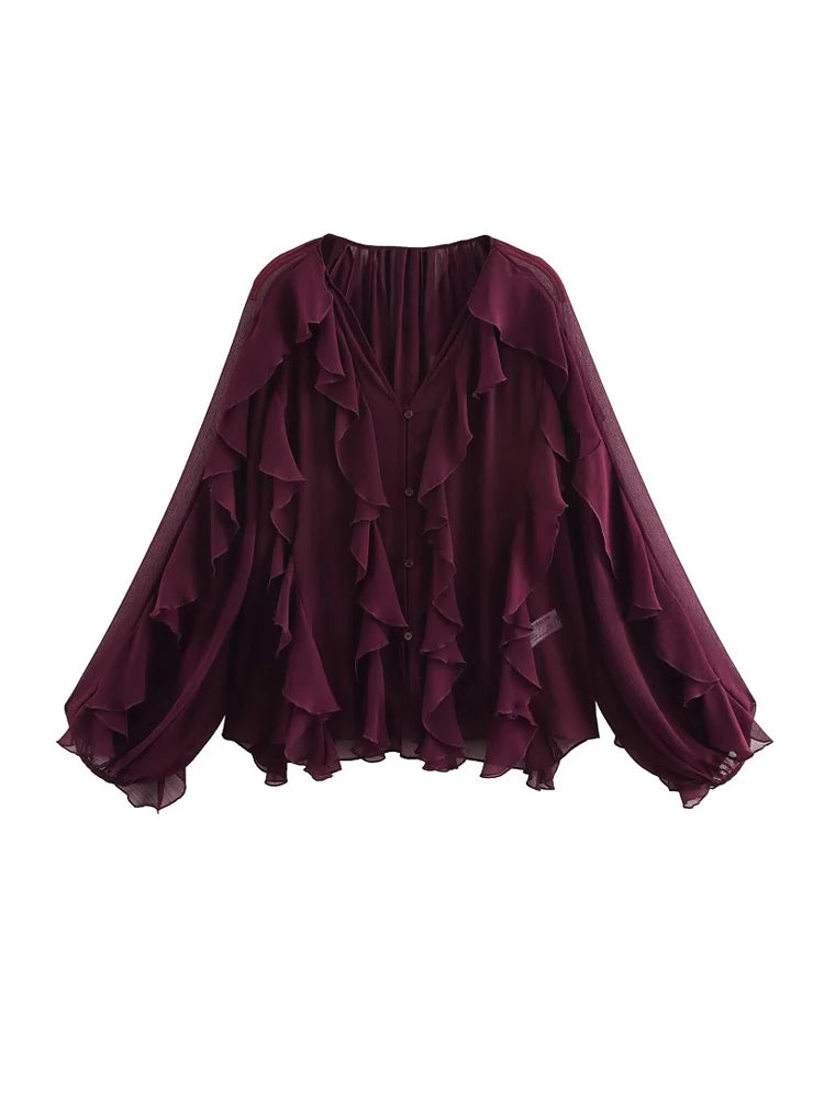 Ruffle Blouses for Women Semi Sheer Shirts and Blouses Woman Summer Casual Blouses Woman Fashion Tops Womens Blouses