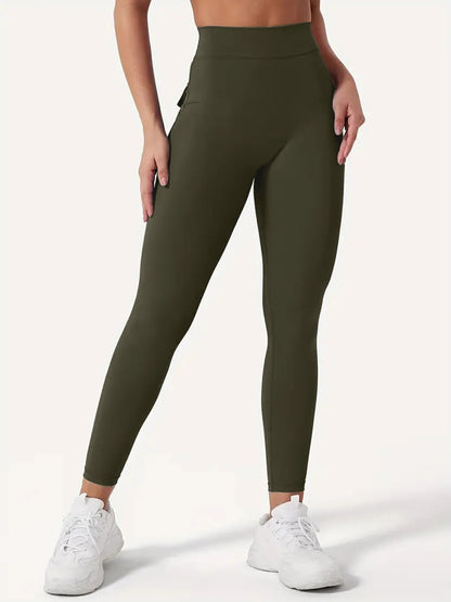 Women's High-Waisted Butt-Lifting V-Back Seamless Gym Yoga Leggings with Pockets