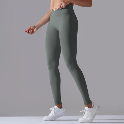 Seamless Yoga Pant Cross Over Waistband Sports Fitness Legging Women High Waist Gym Scrunch Butt Running Workout Leggings