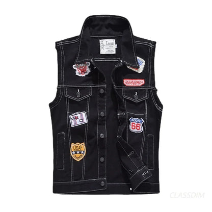 Men Black Denim Vests Jackets Waistcoats Printed Denim Coats Vests New Fashion Male Cotton Slim Jeans Waistcoats Jackets Vests 5