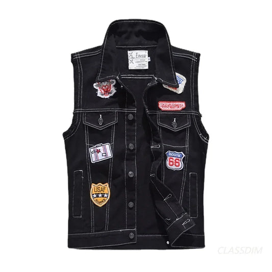 Men Black Denim Vests Jackets Waistcoats Printed Denim Coats Vests New Fashion Male Cotton Slim Jeans Waistcoats Jackets Vests 5