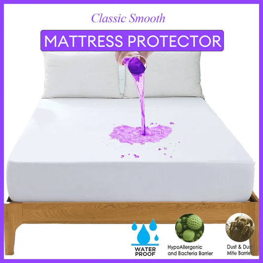 Smooth Mattress Protector Fitted Sheet Water proof Mattress Cover Anti Mites & Washable  Bed Protector