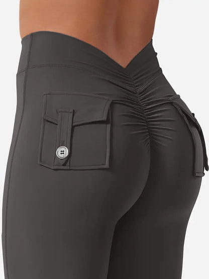 Women's High-Waisted Butt-Lifting V-Back Seamless Gym Yoga Leggings with Pockets