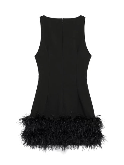 Feather Mini Dress Women Black Sleeveless Corset Dress Woman off Shoulder Party Dresses for Women Luxury Short Dress