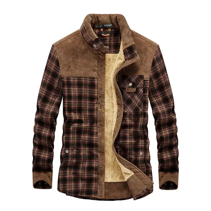 Men Plaid Shirts Winter Jackets Fleece Warm Shirts Coats High Quality Men Cotton Fit Business Casual Outerwear Shirts Jackets 4