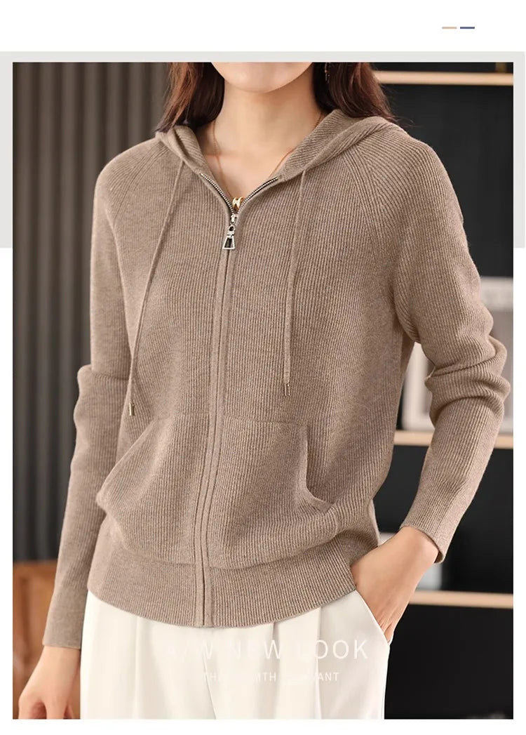 Women Cardigans Autumn Winter Turn-down Collar Zip Front Cardigan Thick Loose Sweater Basic Warm Knit Casual Korean Outerwear