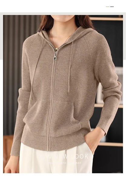 Women Cardigans Autumn Winter Turn-down Collar Zip Front Cardigan Thick Loose Sweater Basic Warm Knit Casual Korean Outerwear