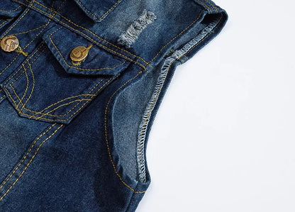 Men Slim Denim Vests Waistcoats Jackets Fashion Male Blue Fit Denim Coats Vests Large Size Punk Style Holes Jeans Vest Size 6XL