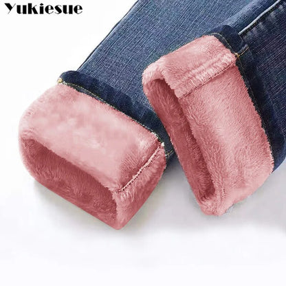 Pantalones vaqueros cálidos de invierno para mujer, pantalones informales de terciopelo de cintura alta para mujer, pantalones vaqueros para mujer 2022