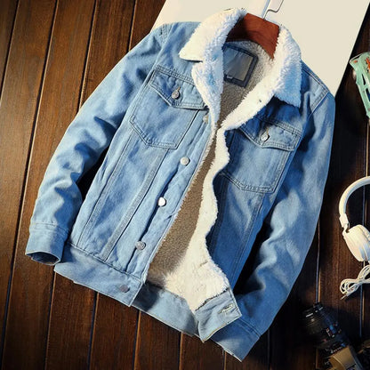 Chaqueta de invierno y otoño para hombre, chaqueta vaquera gruesa de forro polar interior para invierno, chaqueta vaquera, abrigo, chaqueta de terciopelo con vuelta para hombre, Parkas de piel para hombre
