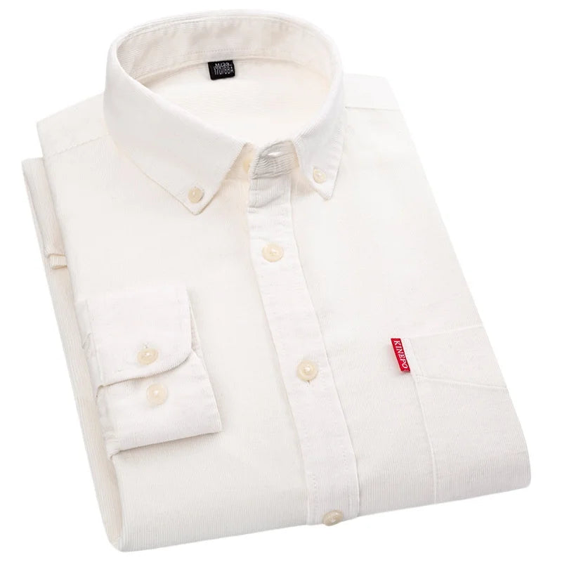 Retro Cotton Corduroy Warm Winter Shirt Men’s Long Sleeve Casual Soft Comfortable Pocket Dress Shirts for Male Blouse Clothes