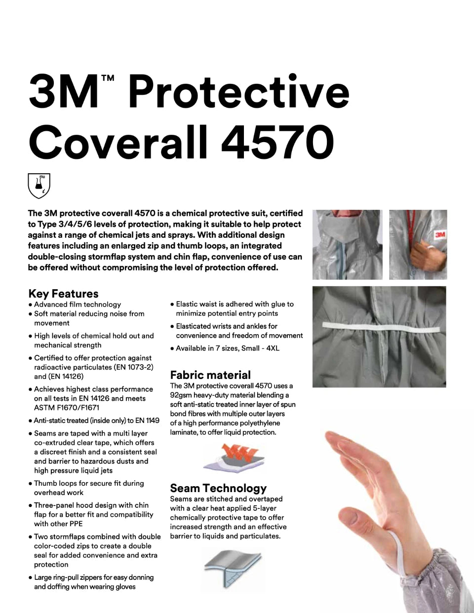 3M 4570 Protective Coverall CleanRoom Clothes Anti static Anti chemical liquid splash Radiation protection effective particles