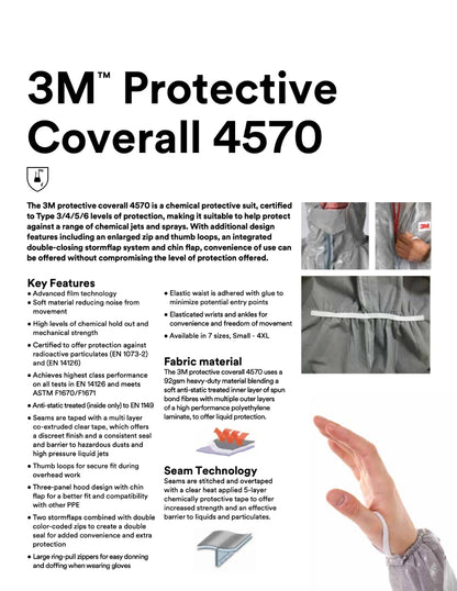 3M 4570 Protective Coverall CleanRoom Clothes Anti static Anti chemical liquid splash Radiation protection effective particles