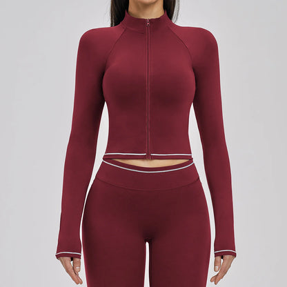 Seamless Yoga Long Sleeve Women Sports Jacket Zipper Fitness Yoga Shirt Gym Top Activewear Running Coats Cycling Workout Clothes