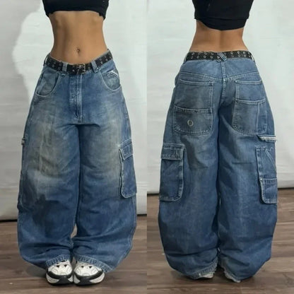 Y2K American New Pattern Embroidery Baggy Jeans Men High Street Vintage Hip Hop Fashion Casual Joker Couple Wide-leg Pants