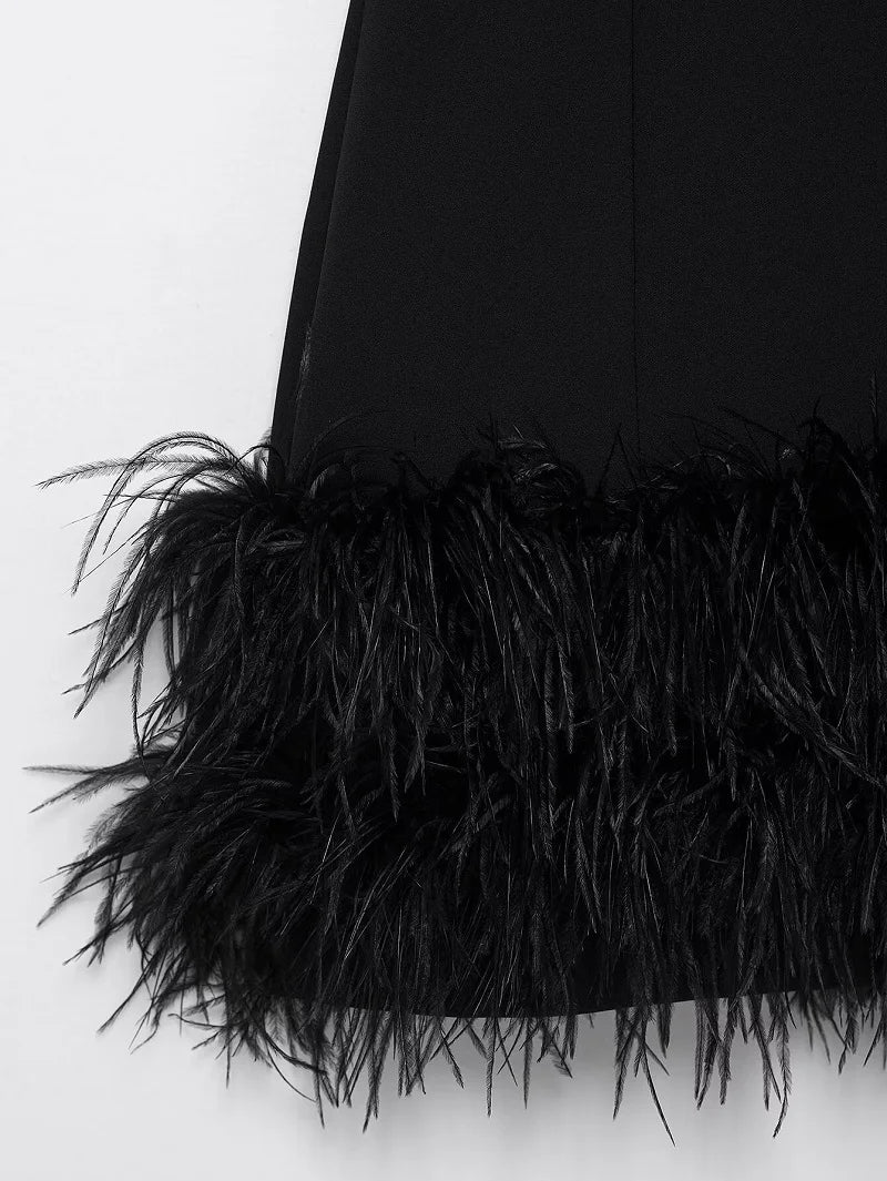 Feather Mini Dress Women Black Sleeveless Corset Dress Woman off Shoulder Party Dresses for Women Luxury Short Dress