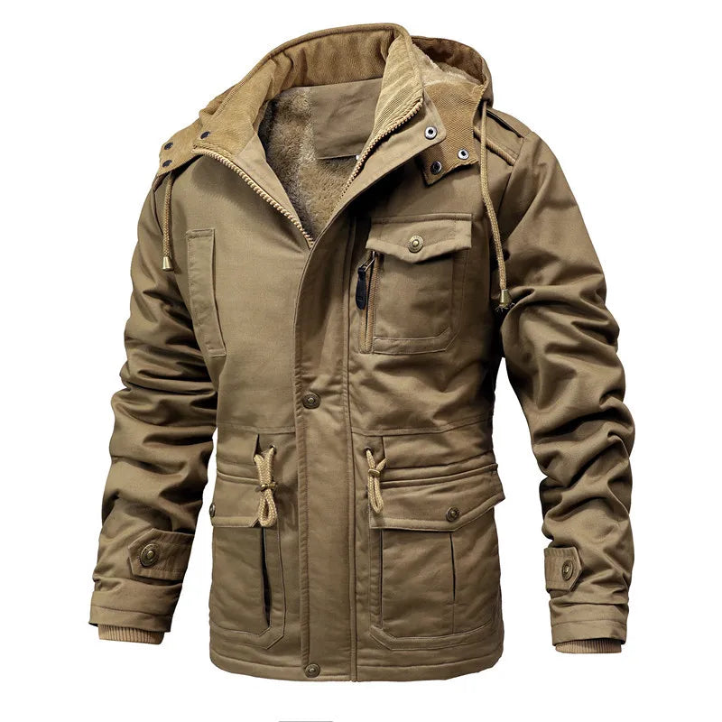 Men Military Multi Pockets Jackets Hooded Casual Winter Warm Parkas Fleece Down Jackets New Male Cotton Jackets Men's Clothing