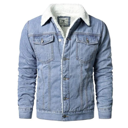 Chaquetas vaqueras de color azul claro para hombre, abrigos vaqueros informales ajustados, chaquetas vaqueras de invierno más gruesas de algodón de alta calidad para hombre, abrigos cálidos XS-6XL