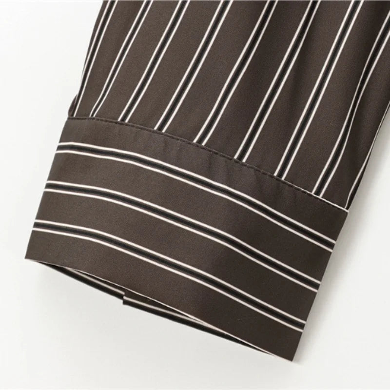 Autumn Blouses Woman Trendy Solid Stripe Turn-Down Collar Long Sleeve Buttons Single Breasted Female Street Shirts
