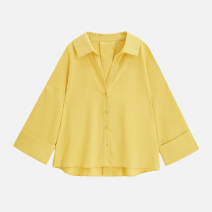 Women's Casual Loose Shirt for Spring/Summer 2026 Collar Button Design Wide Sleeves Minimalist Holiday Style
