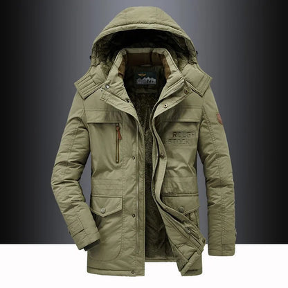 New Winter Men Hooded Casual Down Jackets Fleece Warm Long Parkas Tooling Jackets Good Quality Male Outdoors Winter Coats Size 5