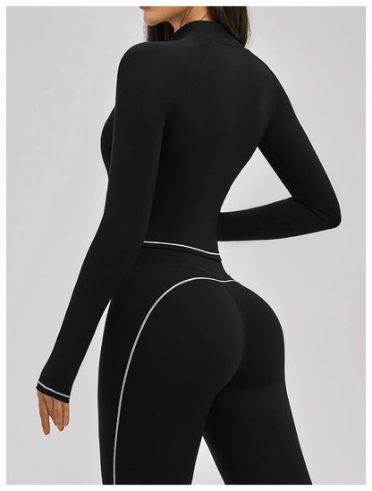 Seamless Yoga Long Sleeve Women Sports Jacket Zipper Fitness Yoga Shirt Gym Top Activewear Running Coats Cycling Workout Clothes