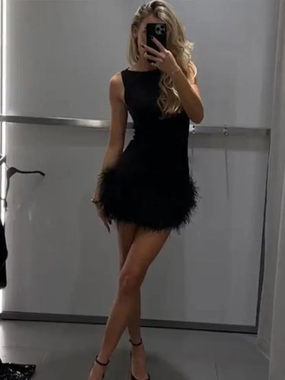 Feather Mini Dress Women Black Sleeveless Corset Dress Woman off Shoulder Party Dresses for Women Luxury Short Dress