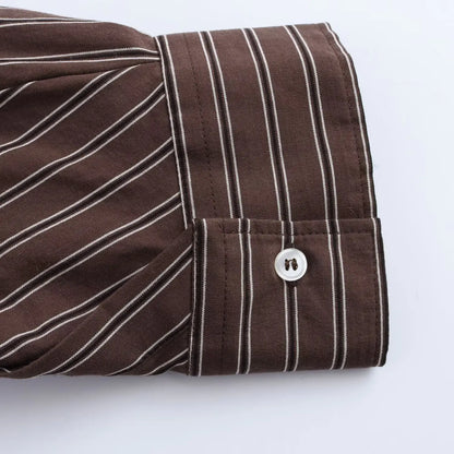 Autumn Blouses Woman Trendy Solid Stripe Turn-Down Collar Long Sleeve Buttons Single Breasted Female Street Shirts