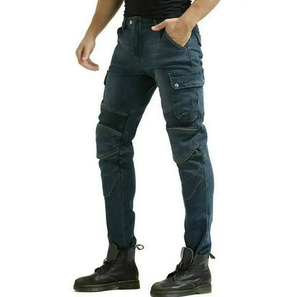 Denimaster Biker Wear-Resistant Motorcycle Riding Jeans Knight Sports Cycling Loose Straight Pants Wear Resistant Material Trousers